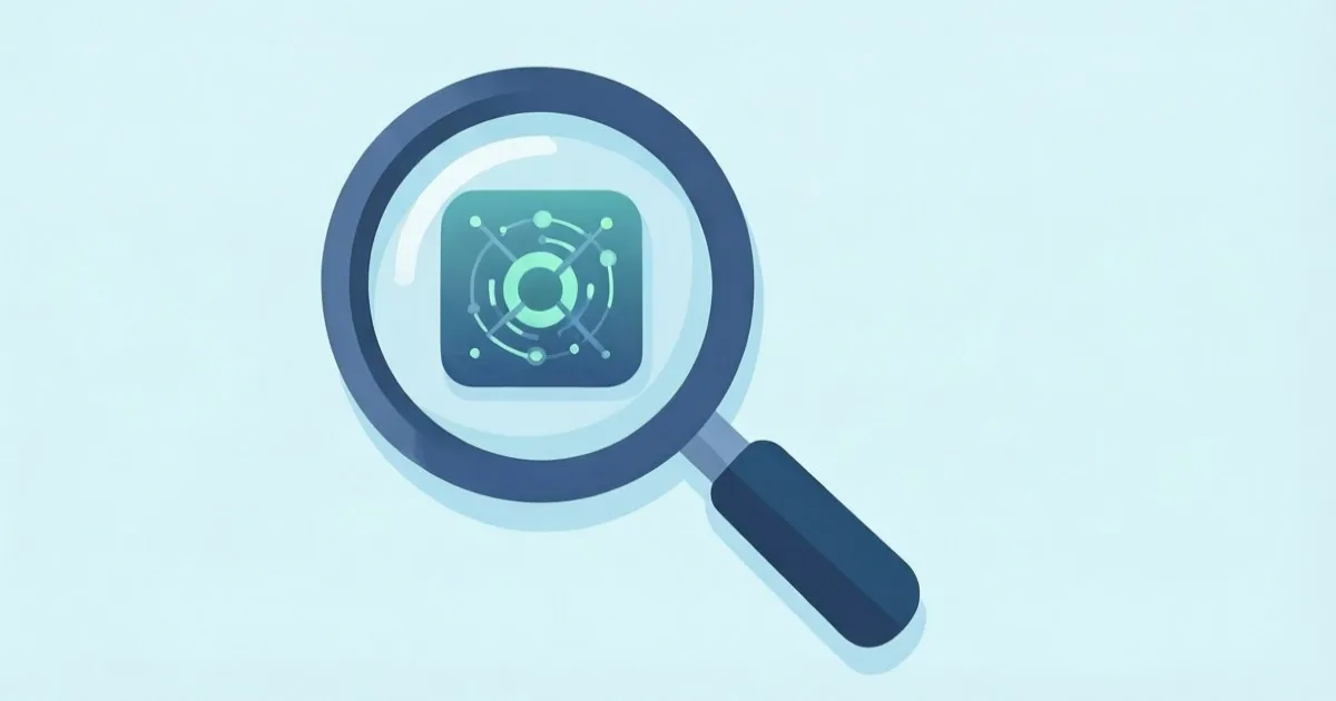 an AI safety report with a magnifying glass revealing a hidden misconfiguration icon, clean flat illustration, no text or logos