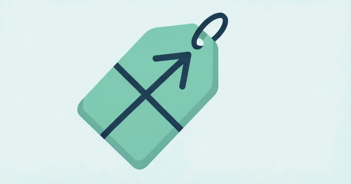 a pricing tag icon with a canceled price increase arrow, clean flat illustration, no text or logos