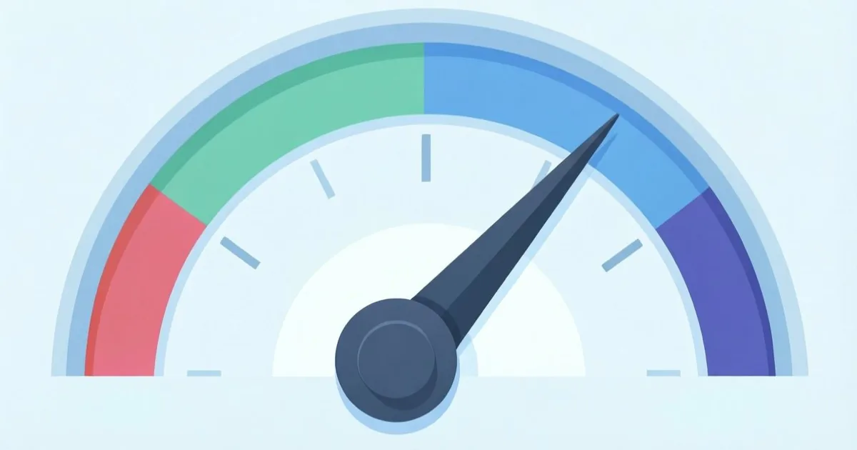 a corporate AI risk assessment report document with a rising gauge needle icon, clean flat illustration, no text or logos