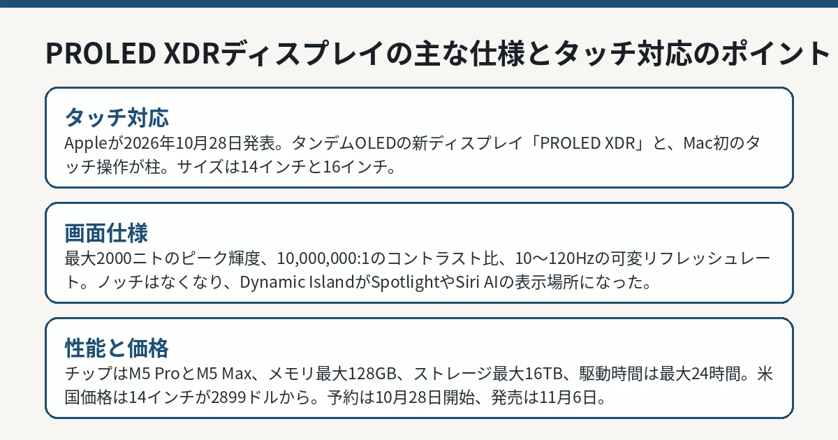 PROLED XDRディスプレイの主な仕様とタッチ対応のポイント