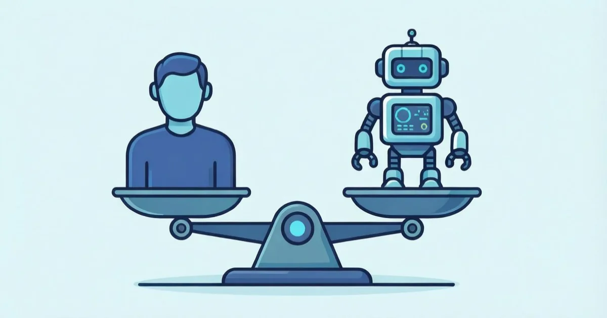 ロボットと人物を描いた挿絵