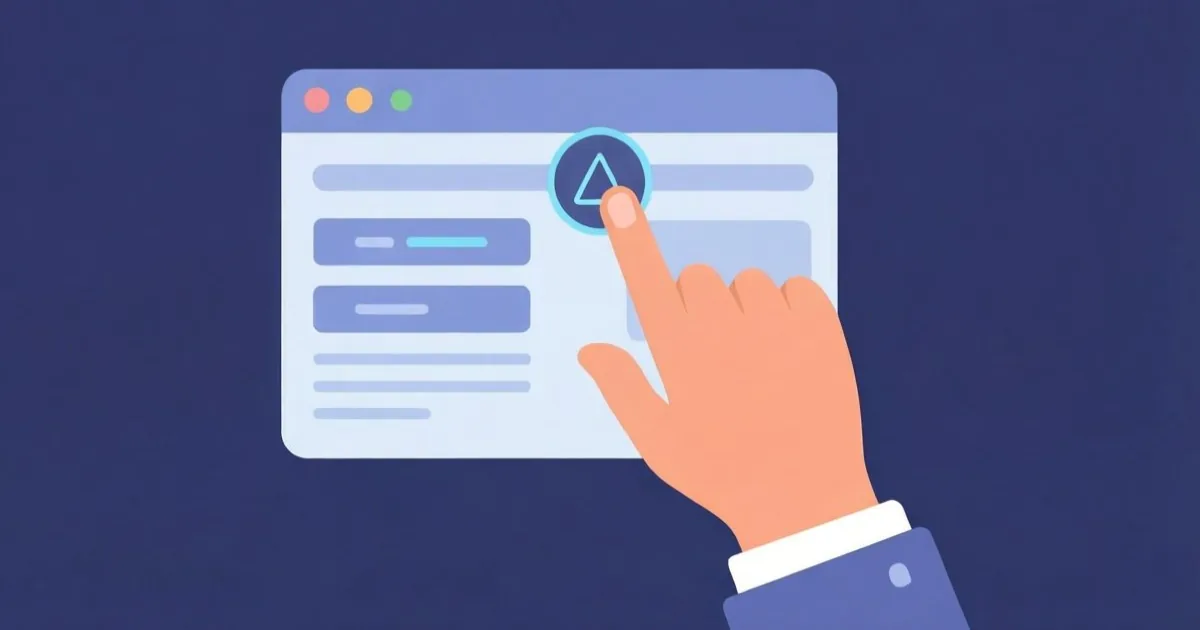 a hand clicking a browser menu with an update notification, simple flat illustration, no text or logos