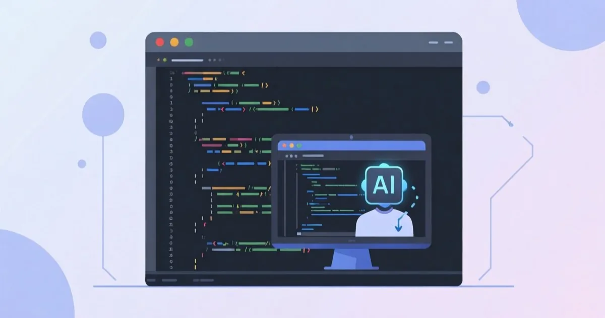a coding editor interface with an AI assistant icon automatically making code changes without a permission dialog, clean flat illustration, no text or logos