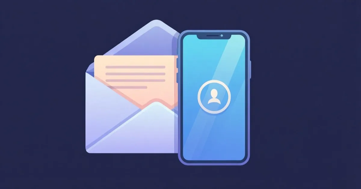 心当たりのある関係者へ通知が届くイメージ、封筒とスマートフォンの画面、フラットなイラスト
