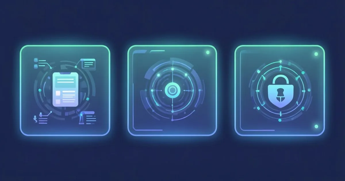 three abstract AI model layers represented by glowing panels for general reasoning, high throughput, and cybersecurity, clean flat illustration, no text or logos