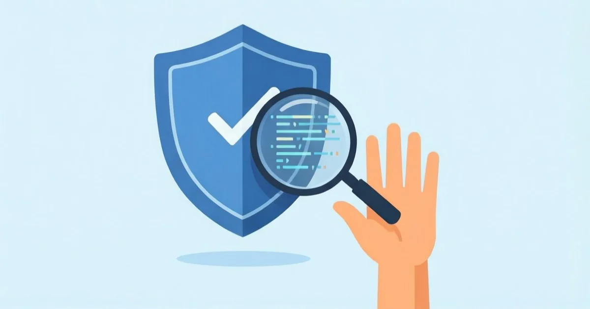 a software security review dashboard with an AI assistant suggesting a code fix while a human engineer approves it, clean flat illustration, no text or logos