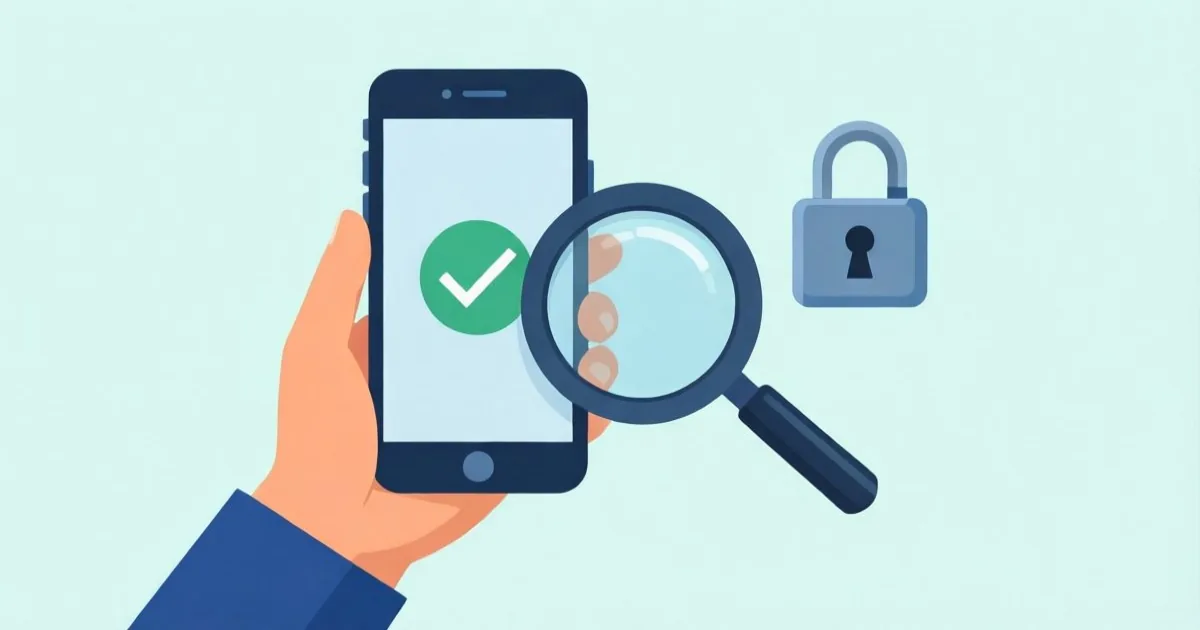 a hand holding a phone to verify a payment request by calling instead of replying to email, clean flat illustration, no text or logos