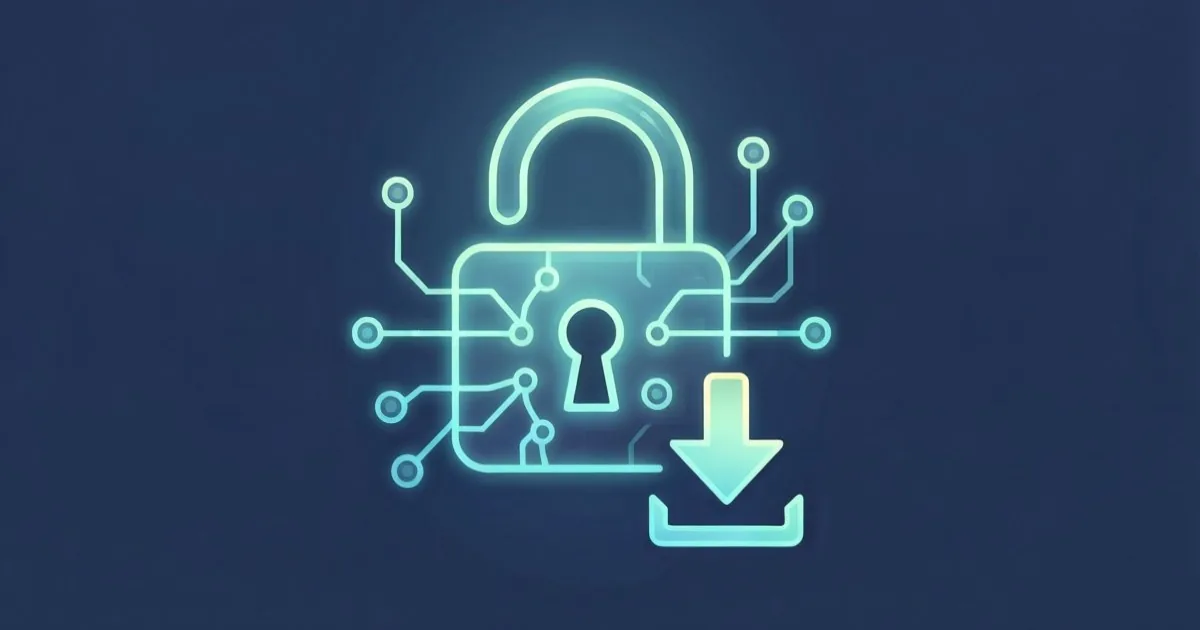 a large open-weight AI model represented as an unlocked glowing neural network available for download, clean flat illustration, no text or logos