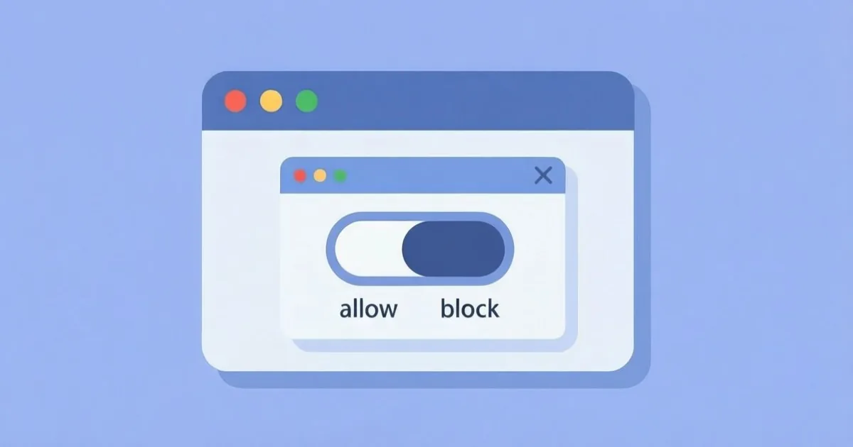 a browser privacy settings panel with site notification permissions being changed from allowed to blocked, clean flat illustration, no text or logos