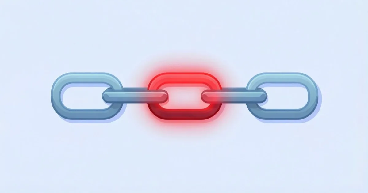 a chain of interconnected software package icons with one glowing red as an infected node spreading a worm-like malware, clean flat illustration, no text or logos