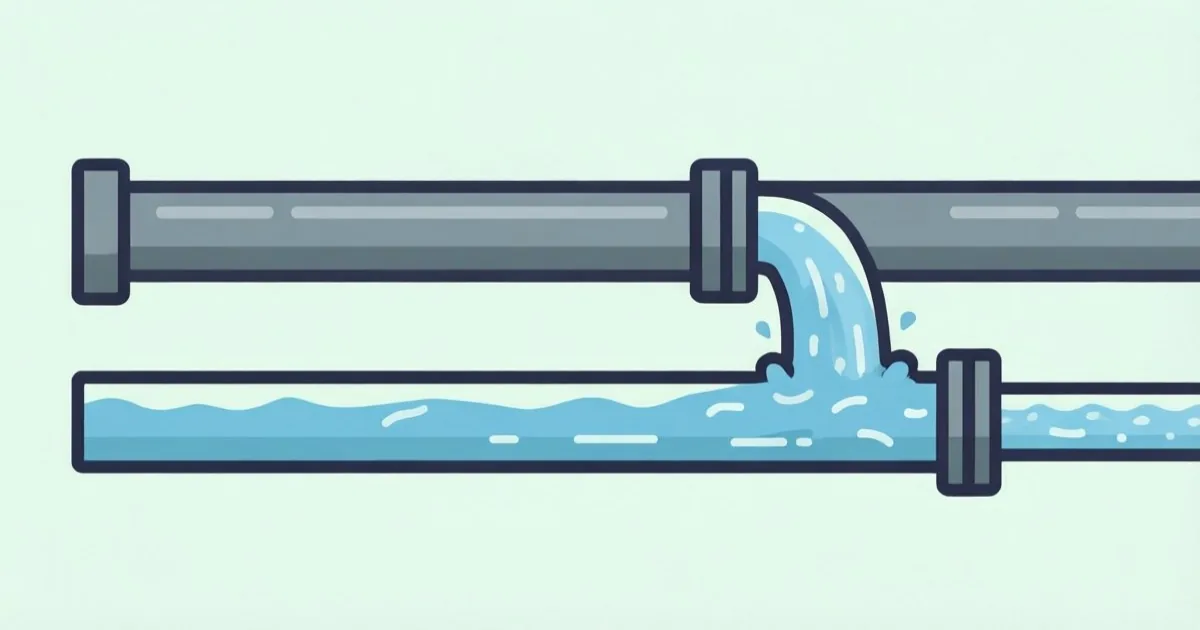 二本に分かれた水道管のイラスト。一方が閉じても、もう一方から水が流れる構造を示す