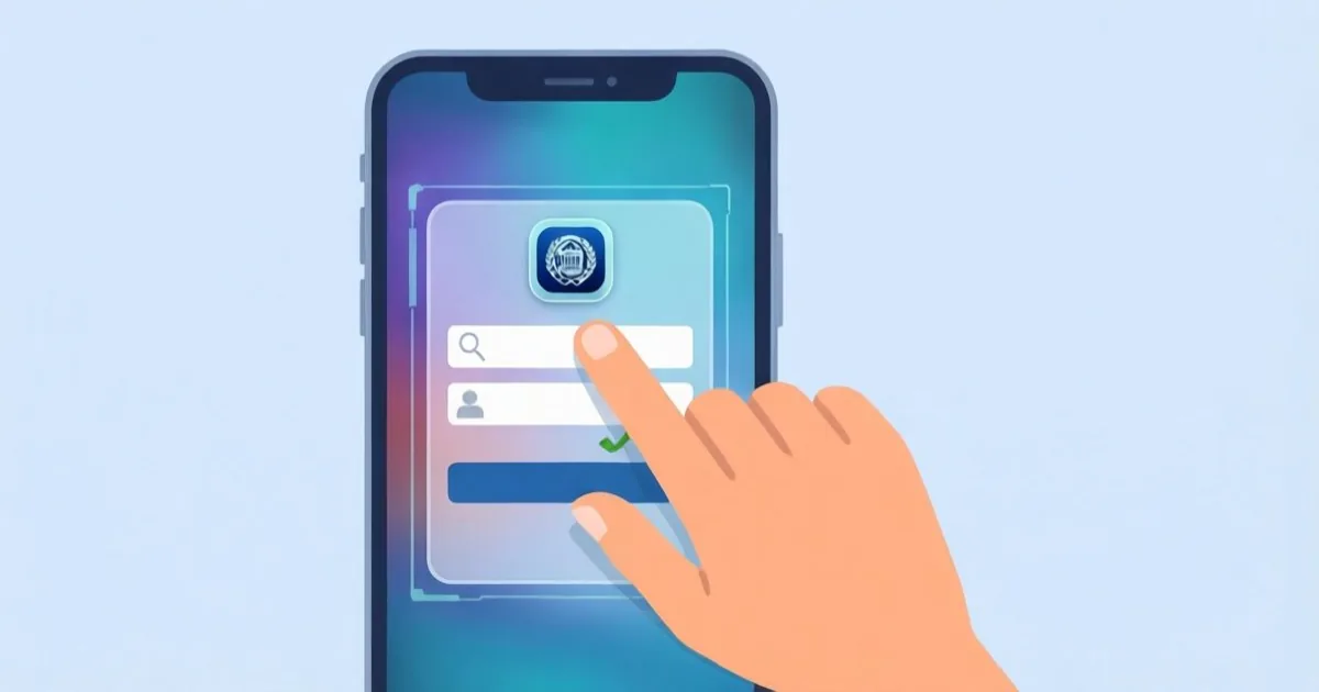 a person closing a fake login page and opening an official app from a smartphone home screen, clean flat illustration, no text or logos