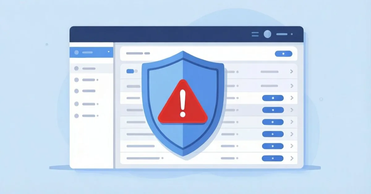 a website security shield blocking an unauthorized remote code execution attempt on a content management system, clean flat illustration, no text or logos