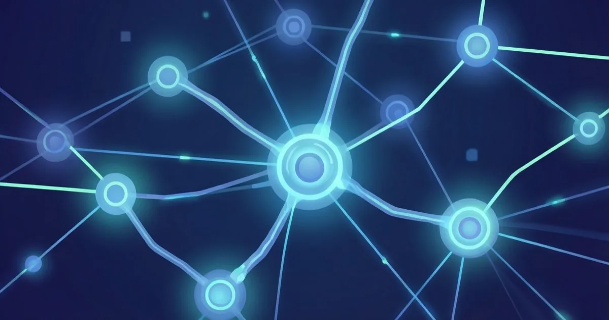 an abstract visualization of a large language model neural network, glowing nodes and connections, no text or logos